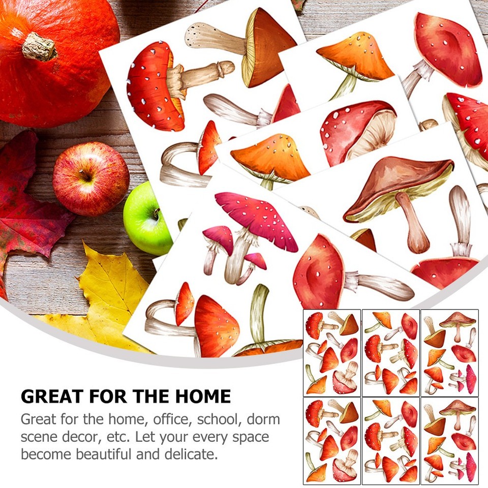 6 Sheets Mushroom Wall Decal Sticker Decorative Stickers Cartoon | eBay