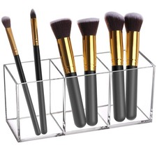 Makeup Brush Holder Organizer Clear Cosmetic Brushes Container Storage 3 Slot...