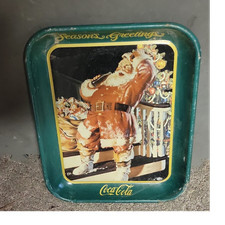 Coca-Cola Metal Serving Tray Season&rsquo;s Greetings Santa Design Green