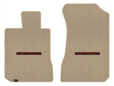 Lloyd Velourtex Front Carpet Mats for '73-77 Chevy Laguna w/Chevy Red on Black