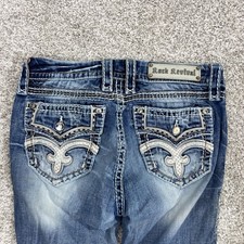 Rock Revival Jeans Womens 28x29 Blue Everly Skinny Distressed Embellished