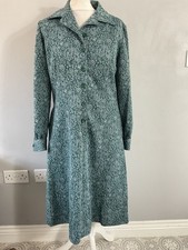 Vintage green floral print collar long sleeve think jersey midi dress UK 14
