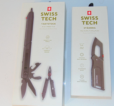 Swiss Tech Taktstock AUS-8 Steel Blade 26-in-1 Folding Multitool + Pocket Knife,