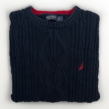 Nautica Cable Knit Fisherman Sweater Men  s Large Fitted Coastal Nautical Core