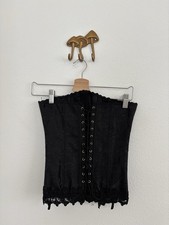 Frederick's of Hollywood Corset 32 Black Brocade Floral Lace Up Burlesque Y2K