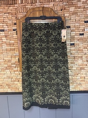 Vintage Notations NWT Olive Green Jacquard Print Maxi Skirt Sz L Whimsigoth