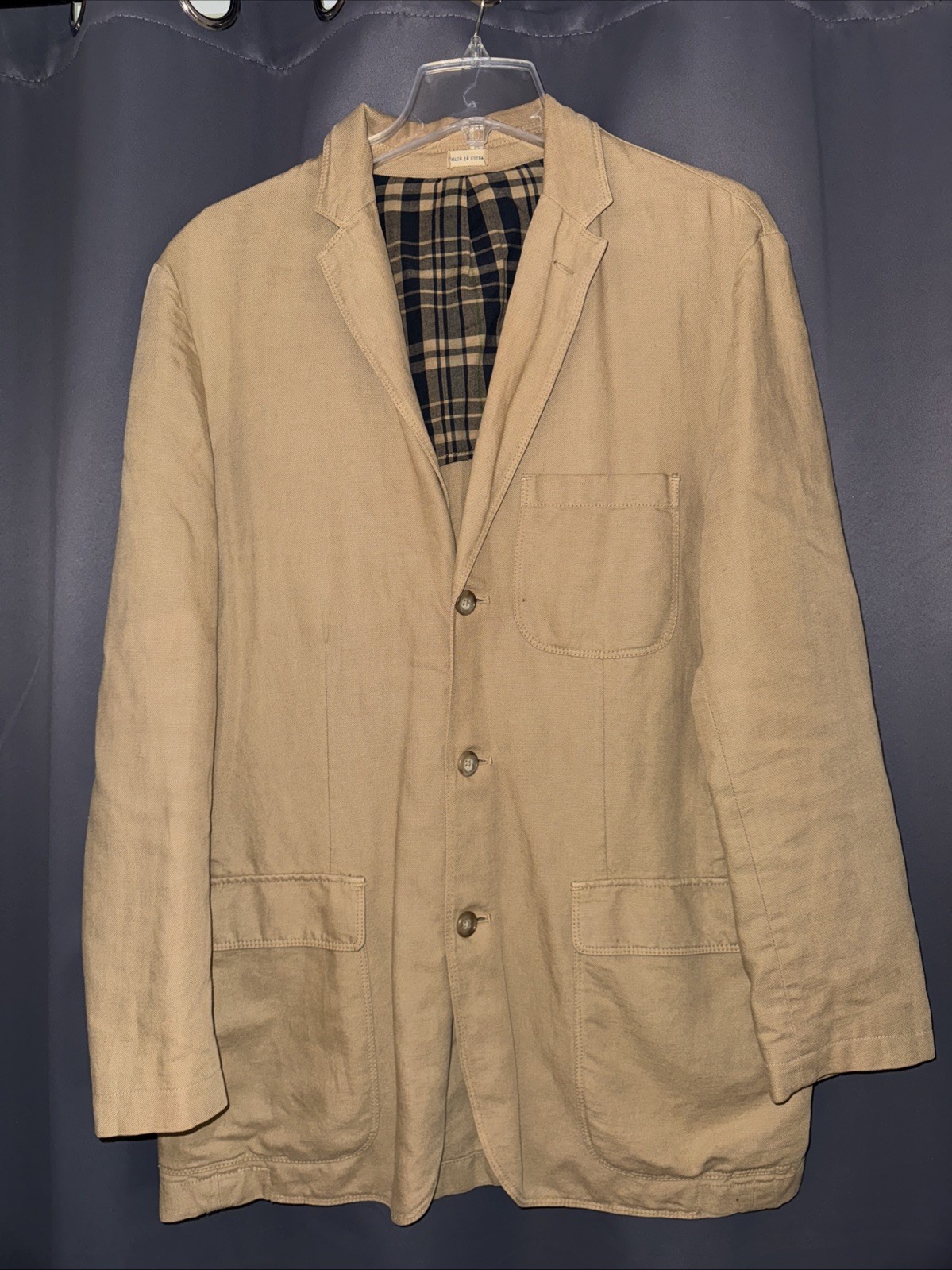 J Crew Medium Khaki Sport Coat Beige Linen Cotton BlendThree Button