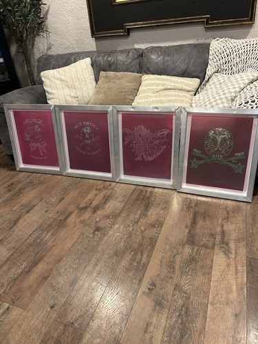 Lot of 4 Silk Screen Printing "Rock'N" & Others Aluminum Frame