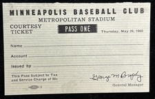 1960 TICKET Pass Minneapolis Millers Carl Yastrzemski BA 339/7 HR Red Sox Ex⚾️