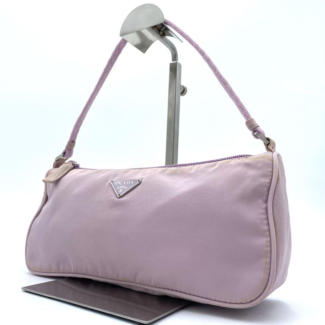 Prada Certified Rare Color Accessory Pouch Triangular Logo Nylon Pink Light Purp