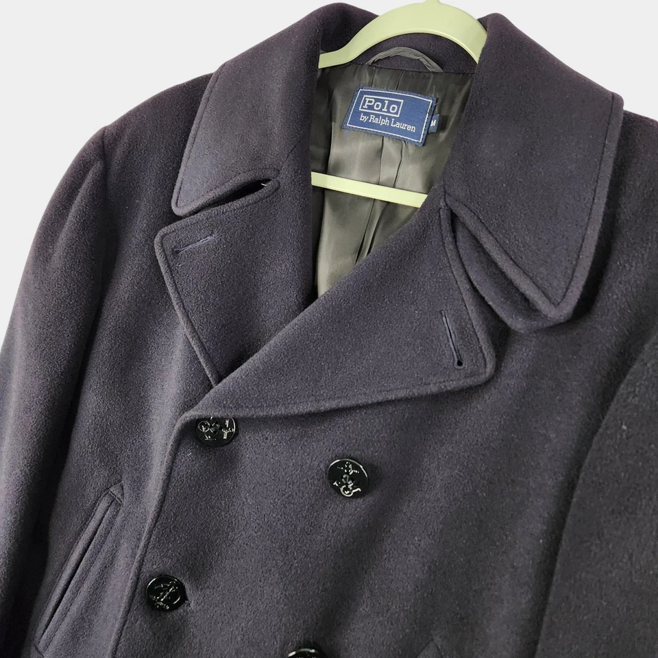 Vintage Polo Ralph Lauren Peacoat Mens Medium Navy Blue Cashmere -Blend - Image 2 of 4