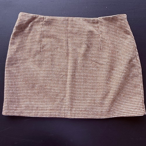 Unbranded Brown Houndstooth Wool Blend Mini Skirt XL