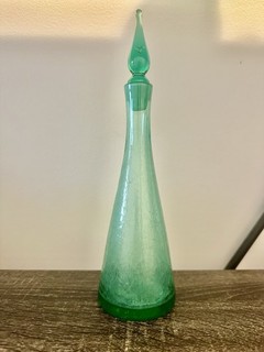 1950s Blenko Sea Green Crackle Glass Decanter designed by Winslow Anderson
