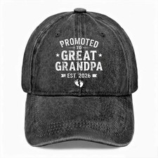 Warm Retro Family Dad Hat PROMOTED TO GREAT GRANDPA EST 2026 Washed Baseball Cap
