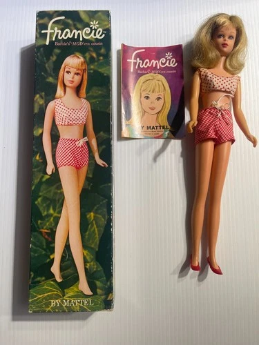 Vintage Mattel  Francie Doll 1140 1965 Blonde Straight Leg Polka Dot W Box