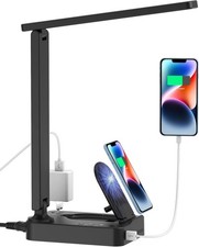 LED Desk Lamp with Wireless Charger, Desk Table Light with USB Charging Port and