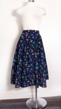 50's Blue Novelty Print Full Skirt Vintage 1950's, 1960's cotton rockabilly