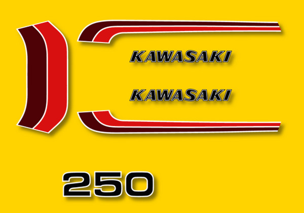 Kit decal Kawasaki 250 F11 1973 Europe pour rénover un réservoir
