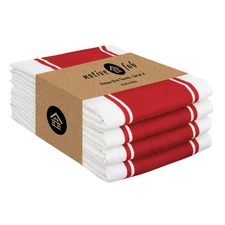 Red Striped Kitchen Towels 18"x28", Set of 4, Wide Stripe, Highly Absorbent, ...
