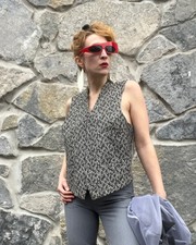 BROCADE  FLEECE Vintage 1950s Brocade Waistcoat Vest with Knit Fleece Wool Back