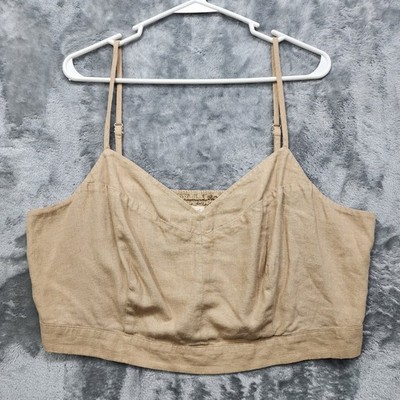 NEW Universal Thread Top Womens XXL Tan Linen Blend Smocked Back Crop Cami Tank