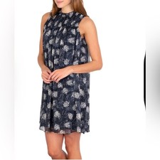 Joie Baltic Print Blue White Ruffled High Neck Sleeveless Lined Shift Dress XXL