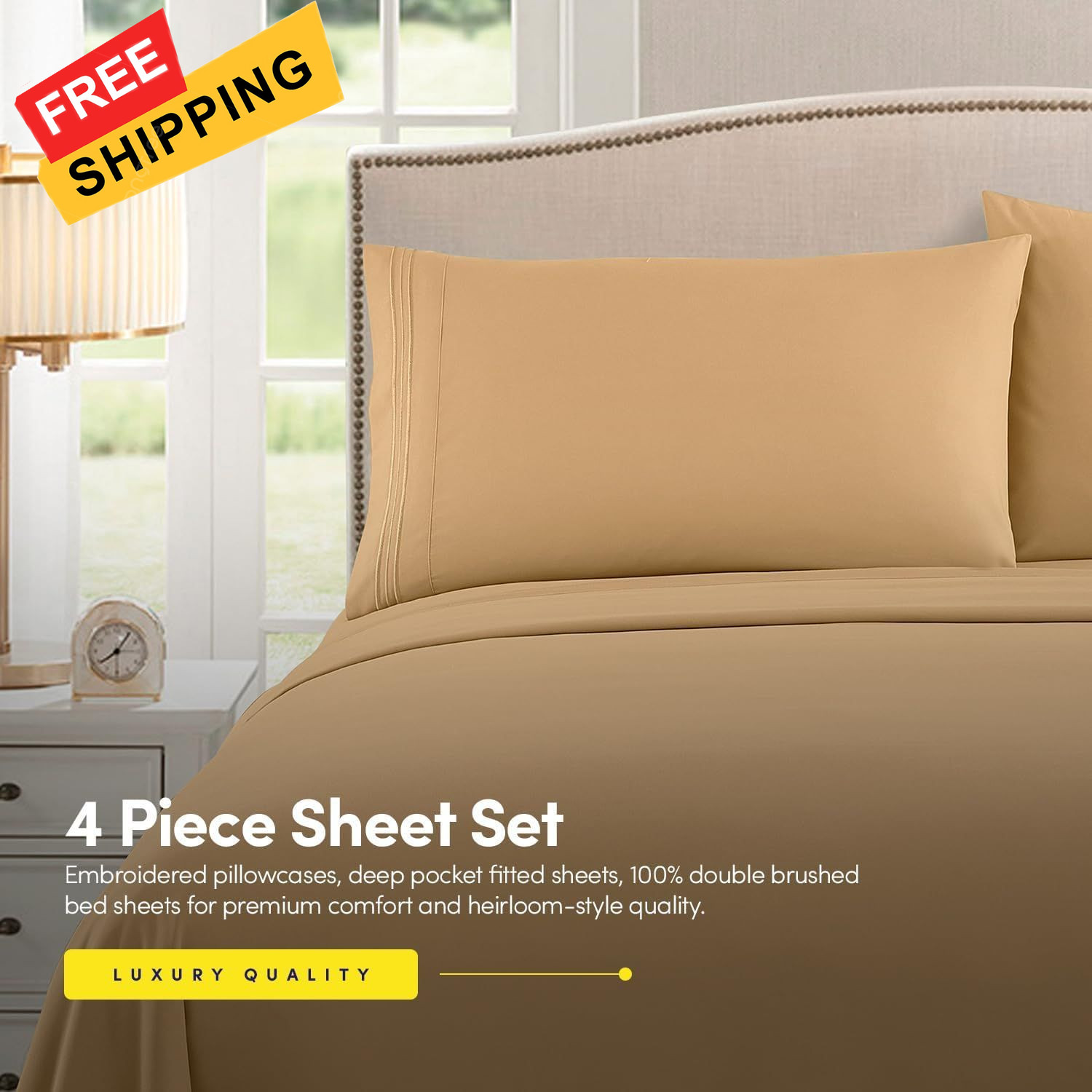 Sweet Home Collection Bed Linen Set - 3Pc Camel Microfiber Twin XL, 
