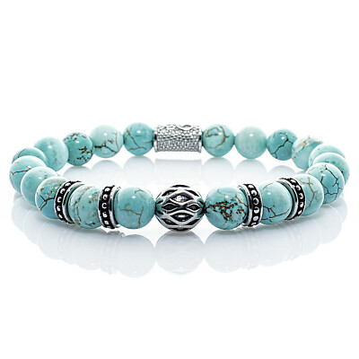 Türkis Armband Bracelet Perlenarmband Beads Ringe  silber 8mm Edelstahl Perlen