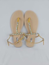 Women's Thong Sandals T-Strap Flat Rhinestone Bohemia Sz 8