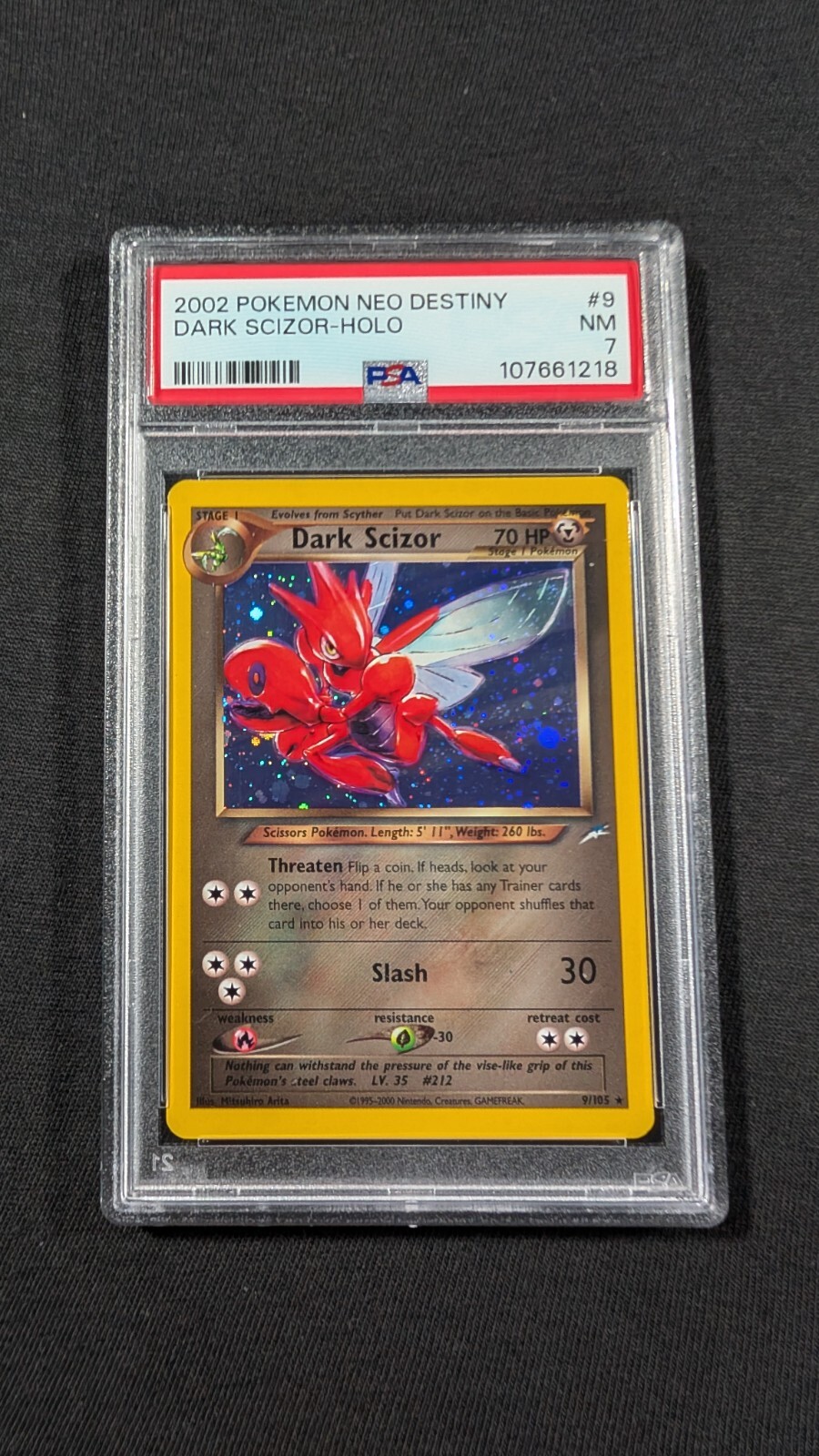 Pokemon Card Holo Dark Scizor 9/105 PSA 7 NM Neo Destiny