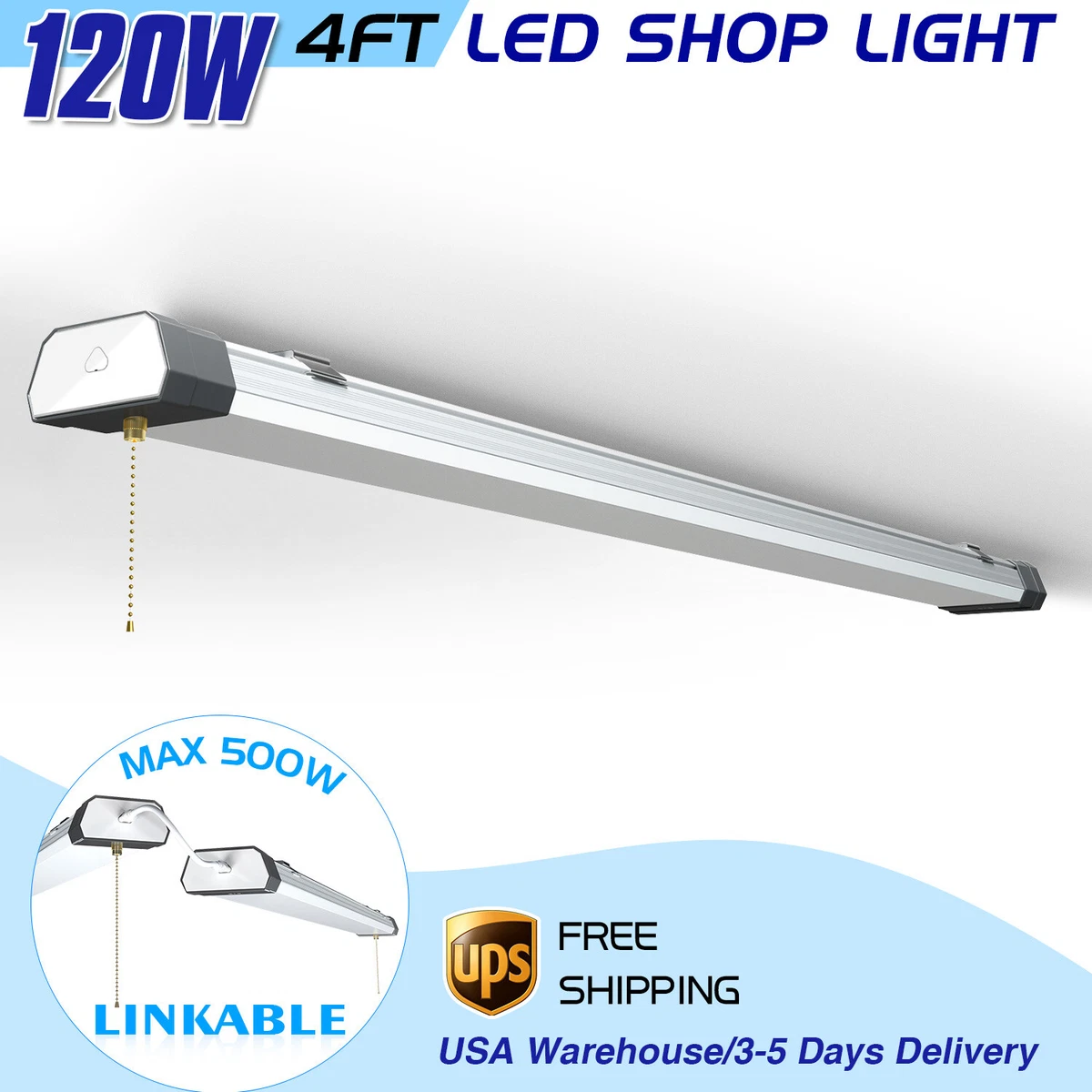 4FT LED Shop Lights 100W 120W Linkable Warehouse Workshop Ceiling Tube Lamp 120V