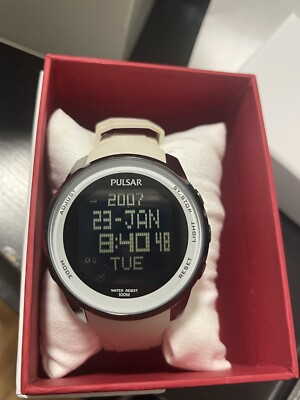 #ad PULSAR PQ2015 MENS WORLD TIME DIGITAL CHRONOGRAPH BLACK DIAL WHITE RUBBER WATCH $64.75