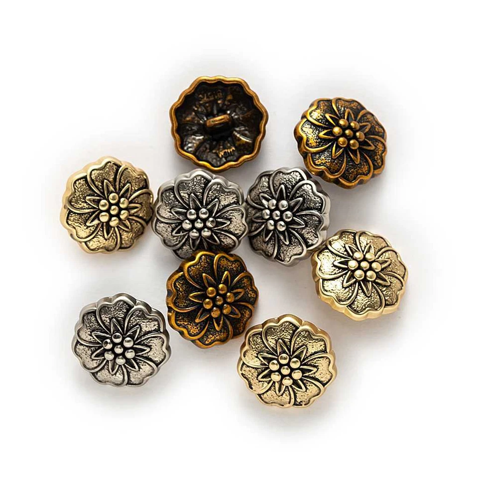 5pcs Vintage Series Flower Metal Buttons Clothing Sewing Hair accessories Decor - Image 2 of 2