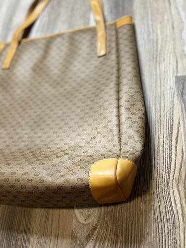 Vintage Gucci Microguccissima GG Web Large Tote Bag PVC Leather Camel Beige - Picture 8 of 22