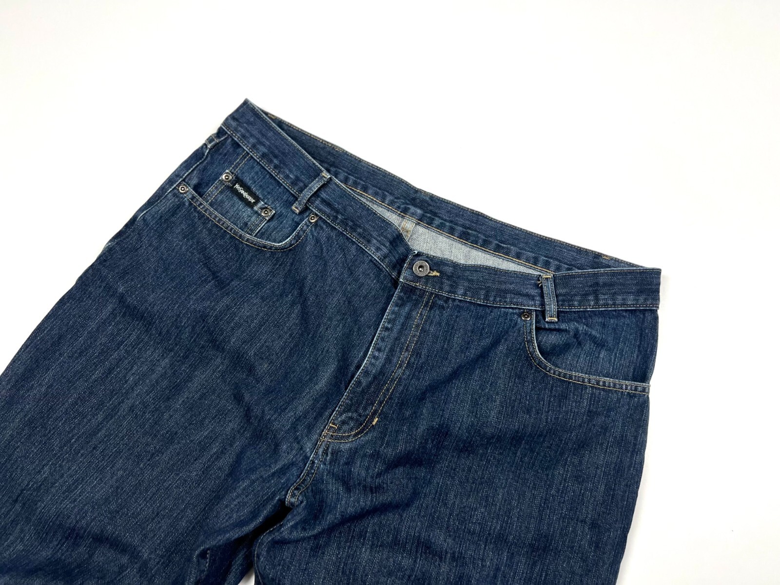 Jeans denim blu vintage uomo Yves Saint Laurent YSL logo posteriore taglia W40 L33