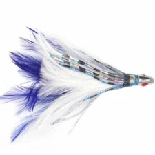 BLUE WHITE FEATHER RIGGED BIG GAME FISHING LURE TUNA,DOLPHIN,DORADO,MAHI,ONO