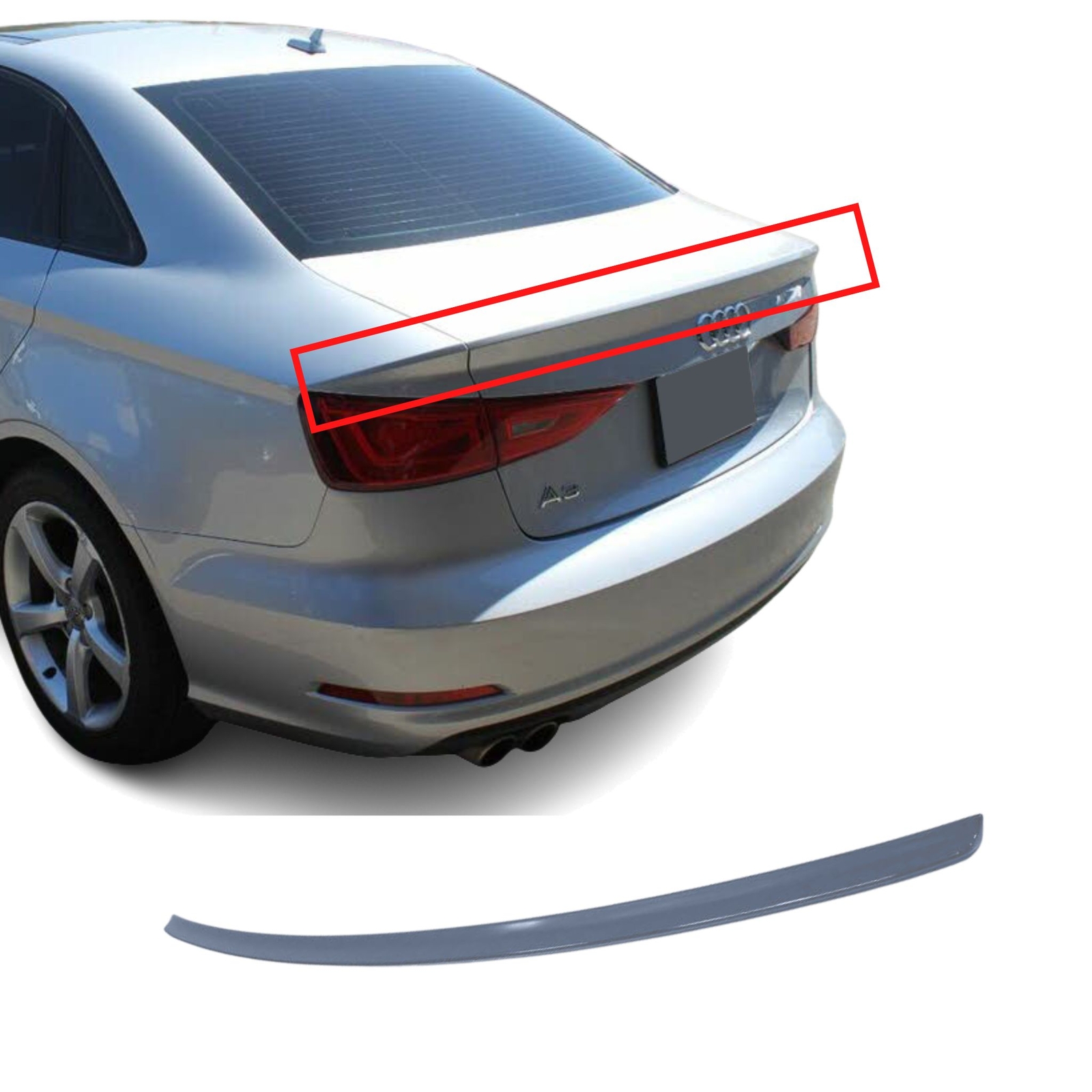 Spoiler Lip Suitable for Audi A3 8V Sedan, Rear Spoiler Wing Silver Paint