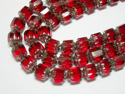 25 Red with Silver Cathedral Czech Glass 6mm beads