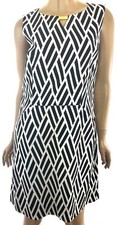 Tahari Arthur Levine Size 6 Black & White Sleeveless Sheath Dress Cotton/Linen