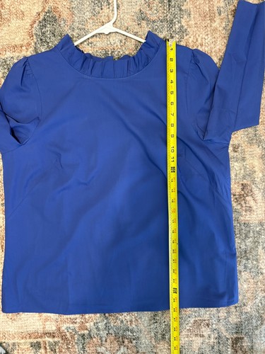 Talbots Women's Ruffle-Neck Back-Bow Popover Shirt Top Blouse XL Blue NWT - Picture 8 of 9