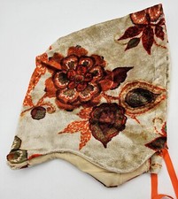 Vintage Orange  Beige Floral Bonnet Hat Orange Ribbon Tie Homemade 