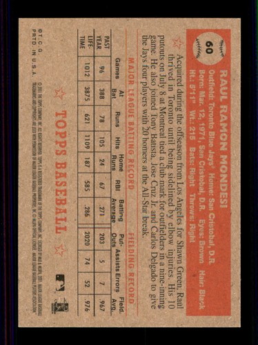 Topps Heritage #60a 2001 Raul Mondesi espalda roja - Imagen 2 de 2