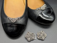 Vintage Antique Victorian CUT STEEL Shoe Clips  Belt Buckle Set Made in France