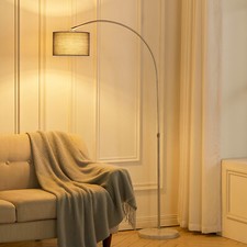 Modern Arched Lamp Fabric Lampshade Floor Standing Reading Light w/ Marble Base