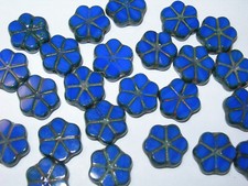 15 10mm Czech Glass Navy Blue Forget Me Not Daisy Flower Coin Beads
