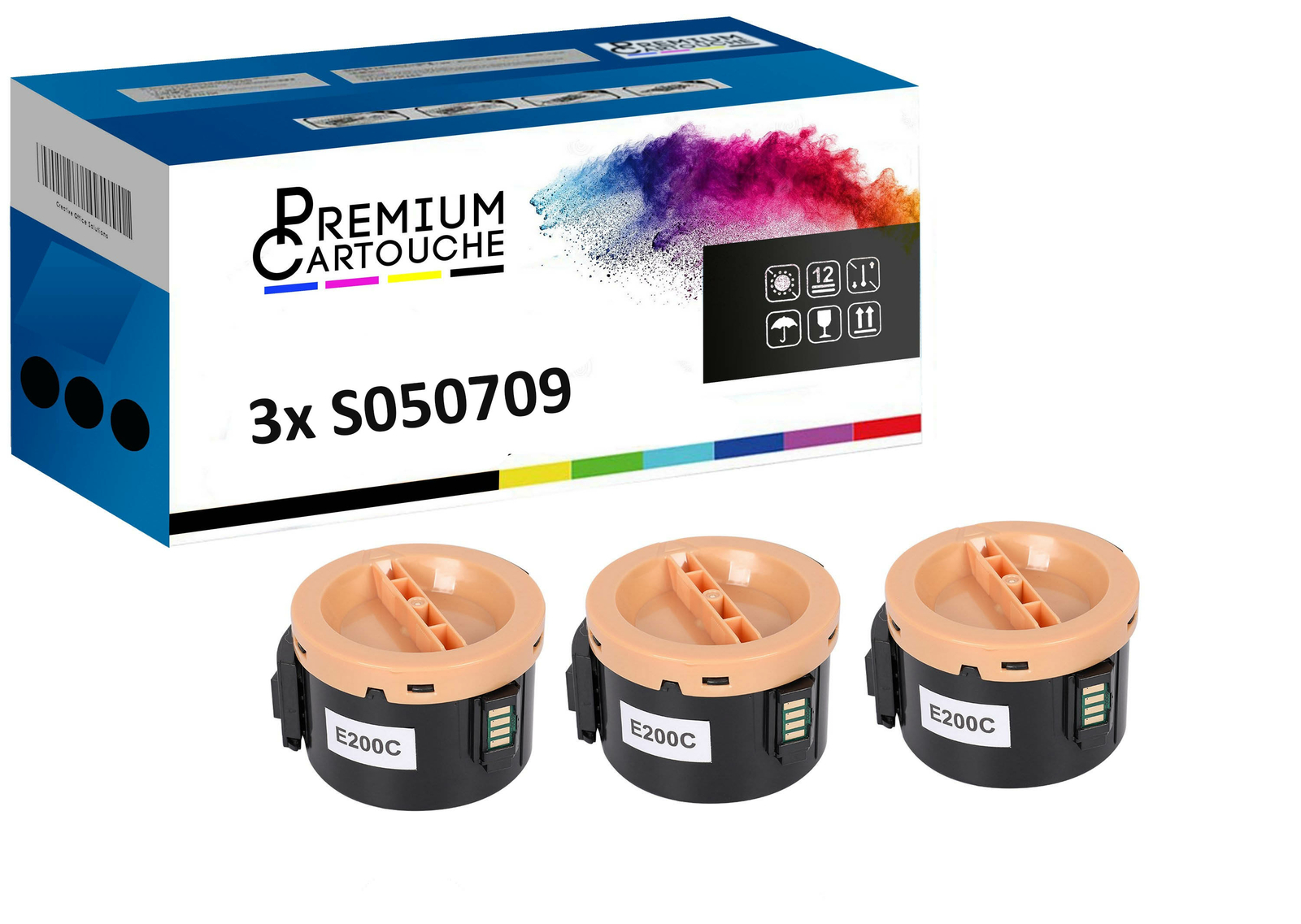 Toner C13S050709 Noir compatible Epson haute capacité 2500 pages pack triple