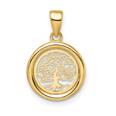 Echter 14kt Gelbgold polierter Baum des Lebens Kreis Anhänger