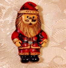 Festive Christmas Holiday Brooch Pin Antiqued Santa Claus Plastic