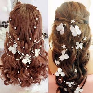 White Flower Crystals Pearls Beads Bridal Wedding Headpiece Hair