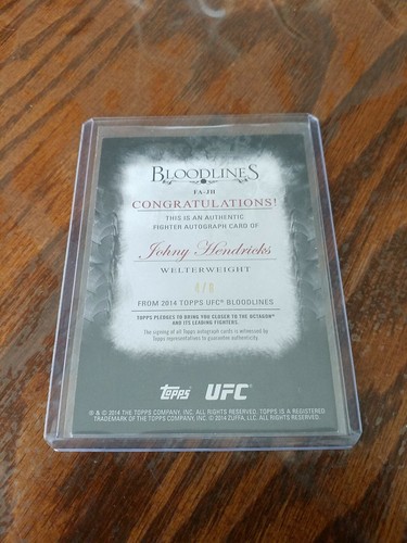 2014 Topps UFC Bloodlines Fighter Ruby Red Autograph Card #4/8 Johny Hendricks - Picture 2 of 3